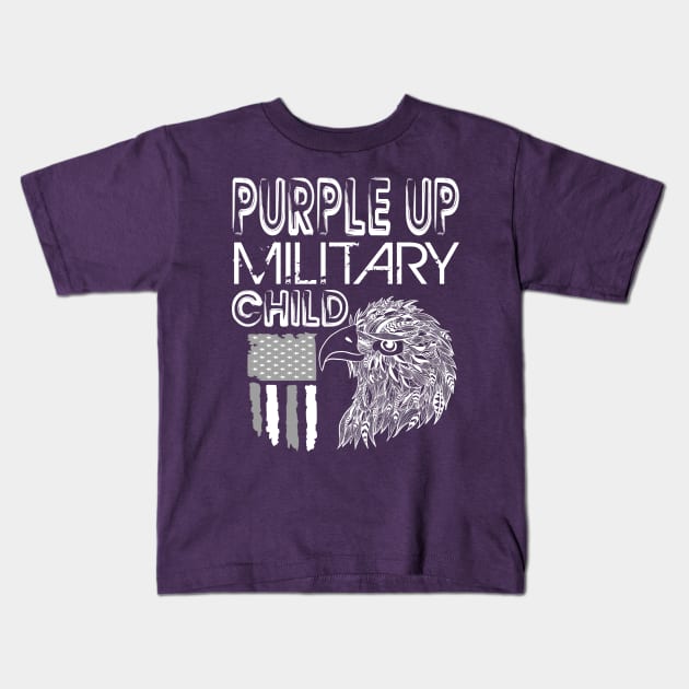 Awareness Month Purple Up for Military Child Purple-Up Eagle Kids T-Shirt by alcoshirts